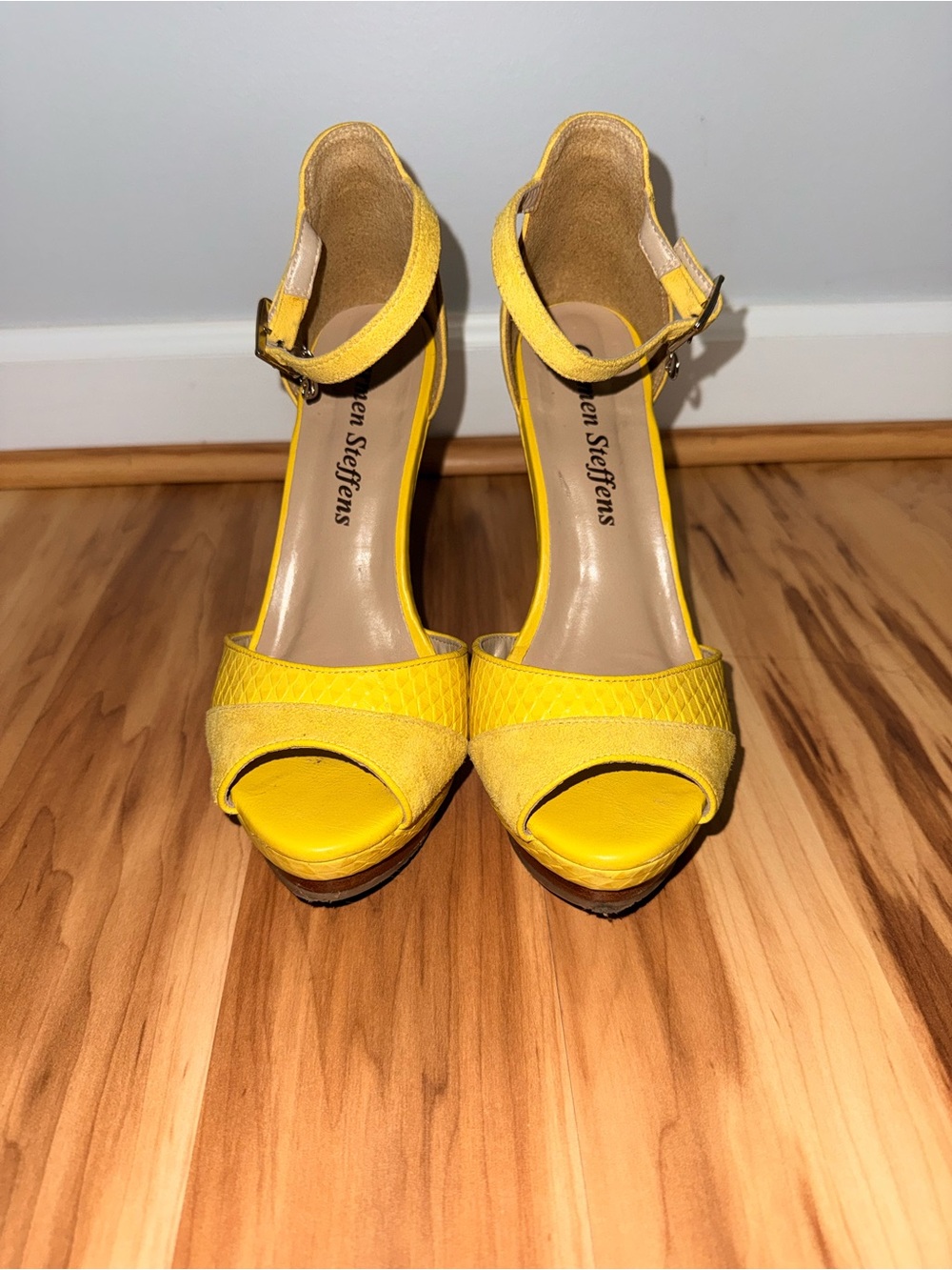 Yellow Ankle-Strap Platform Sandals by Kenneth Steffens